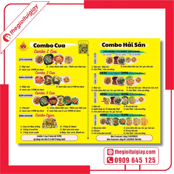 Mẫu menu quán hải sản thiết kế sáng tạo bắt mắt