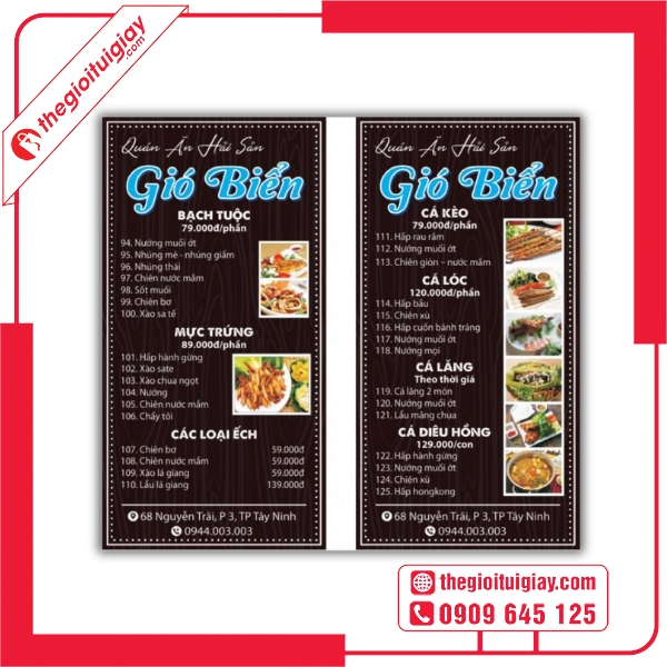  Mẫu menu quán hải sản in ấn chất lượng cao rõ nét - Quán ăn hải sản Gió Biển 