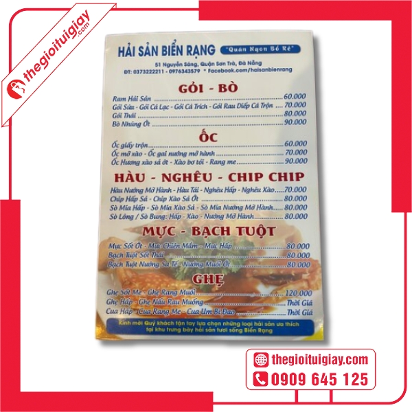 Mẫu menu quán hải sản đẹp chuyên nghiệp cho nhà hàng ven biển