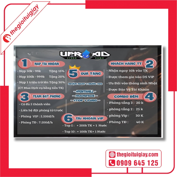 Mẫu menu qu&aacute;n net c&aacute;c g&oacute;i giờ chơi v&agrave; ưu đ&atilde;i Uproxd cyber game