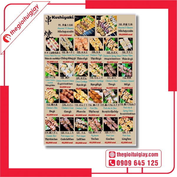 Mẫu menu qu&aacute;n Nhật phong c&aacute;ch truyền thống Kushiyaki