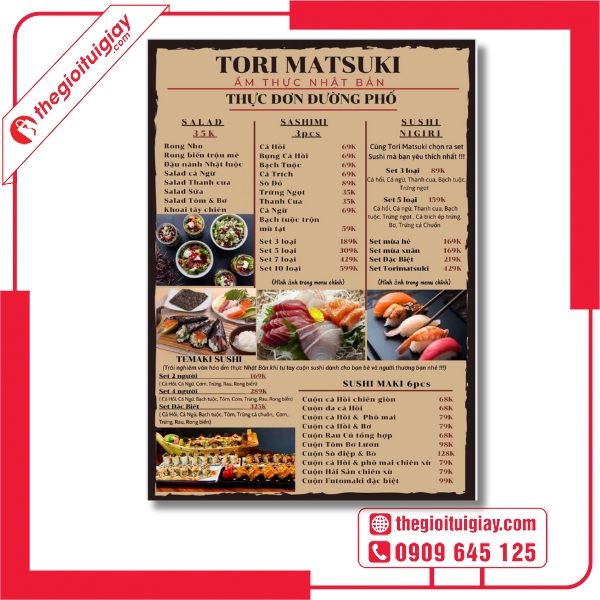  Mẫu menu qu&aacute;n Nhật in ấn r&otilde; n&eacute;t chất lượng cao Tori Matsuki 
