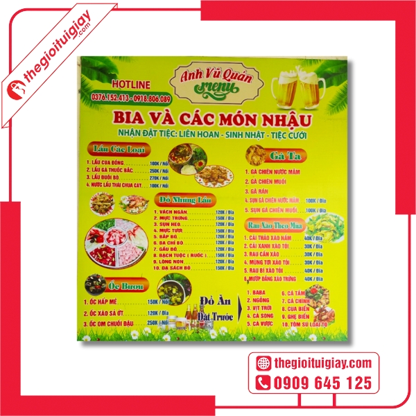 Mẫu menu quán nhậu Anh Vũ Quán phong cách đường phố Việt Nam dân dã