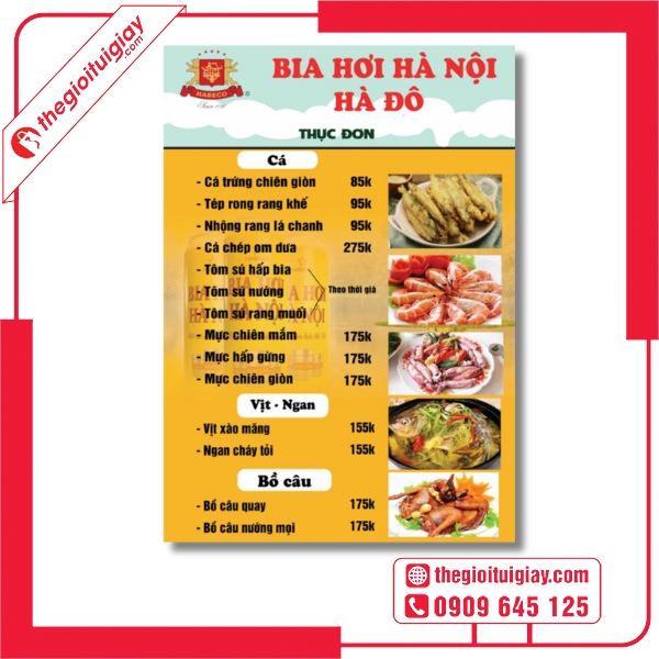 Mẫu menu quán nhậu Bia Hơi Hà Nội phong cách ngoài trời thân mật - Hà Đô