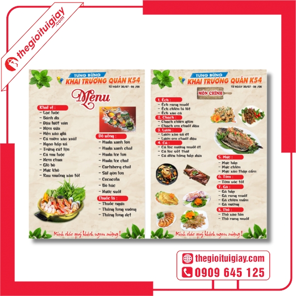  Mẫu menu quán nhậu K54 với các món hải sản và đồ nướng hấp dẫn 