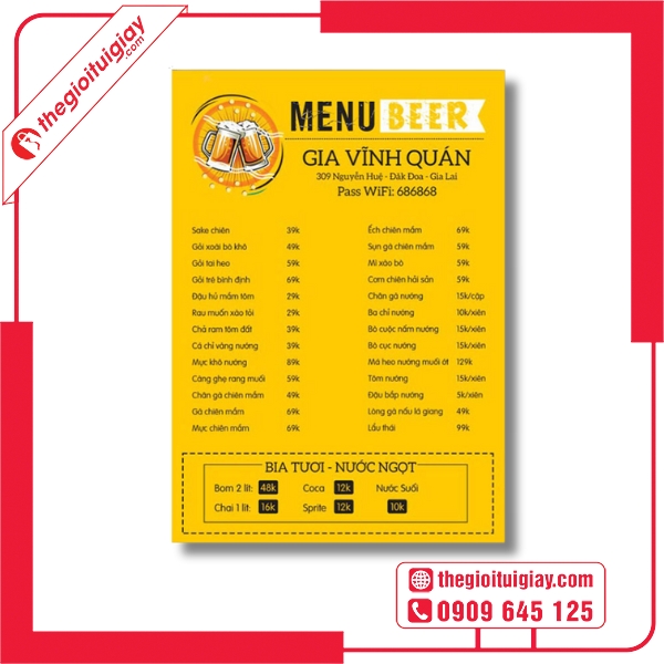  Mẫu menu quán nhậu Gia Vĩnh Quán độc đáo thiết kế chuyên nghiệp 