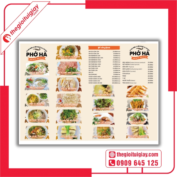 Mẫu menu quán phở dùng cho chuỗi nhà hàng Việt - Phở Hà