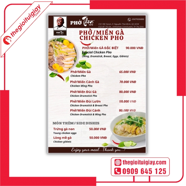Mẫu menu quán phở dành cho nhà hàng Việt truyền thống