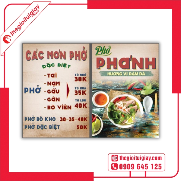 Menu Quán Phở