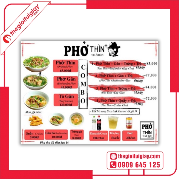  Mẫu menu quán phở đơn giản nhưng tinh tế - Phở Thìn 