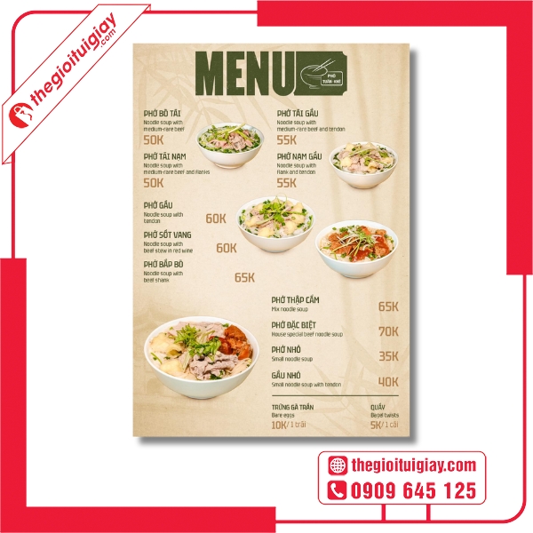  Mẫu menu quán phở sang trọng cho nhà hàng cao cấp 