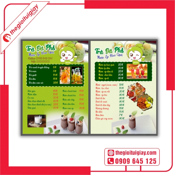 Mẫu menu quán trà đá Phố thiết kế đơn giản và thân thiện