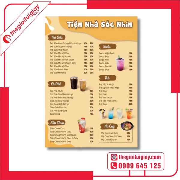 Mẫu menu quán trà đá đơn giản mang nét gần gũi quen thuộc Sóc Nhím