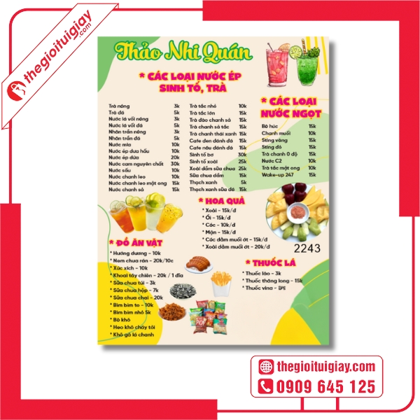  Mẫu menu quán trà đá bình dân dễ nhìn Thảo Nhi Quán 