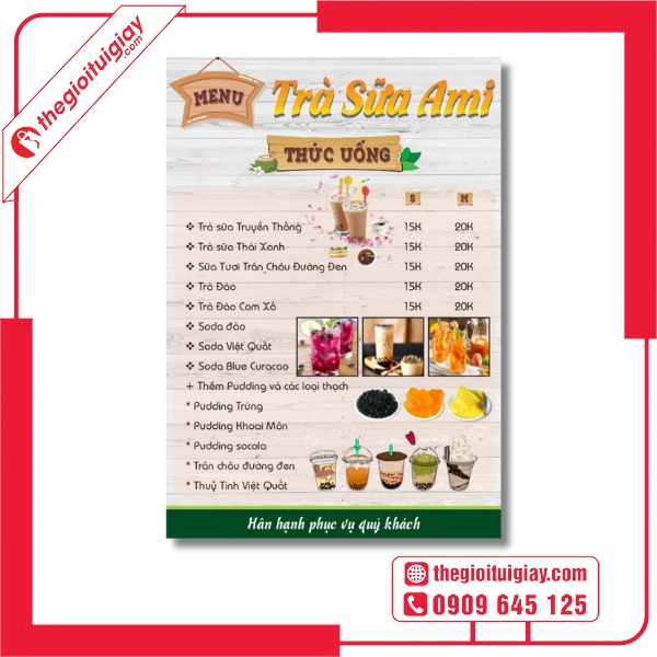 Mẫu menu quán trà sữa Ami dành cho tiệm handmade nhỏ