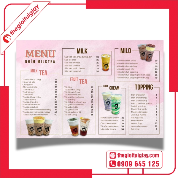  Mẫu menu quán trà sữa dễ thương tông hồng pastel - Nhím Milk Tea 
