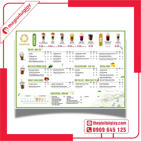  Mẫu menu quán trà sữa TocoToco chuyên nghiệp cho in ấn 