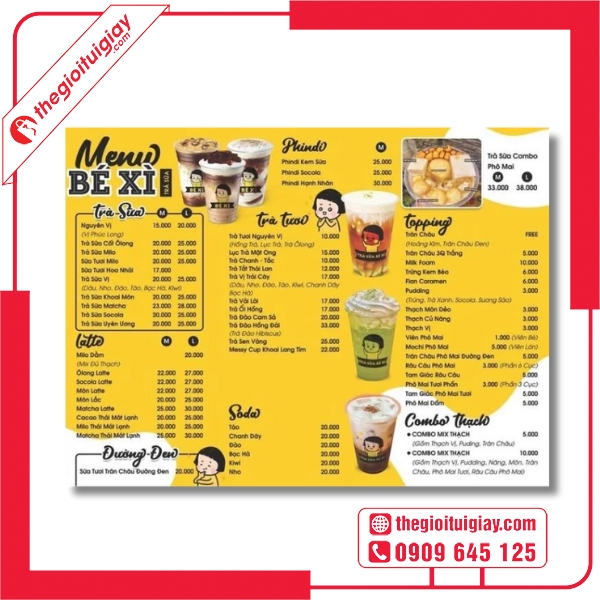  Mẫu menu quán trà sữa Bé Xì phong cách hoạt hình 