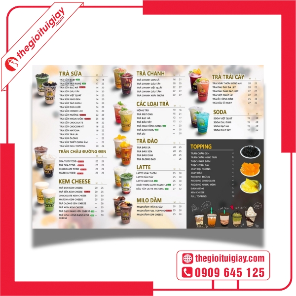  Mẫu menu quán trà sữa với ảnh minh họa ly trà 