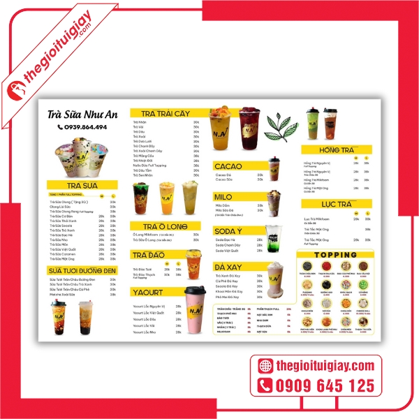  Mẫu menu quán trà sữa Như An sáng tạo với màu sắc tươi tắn 