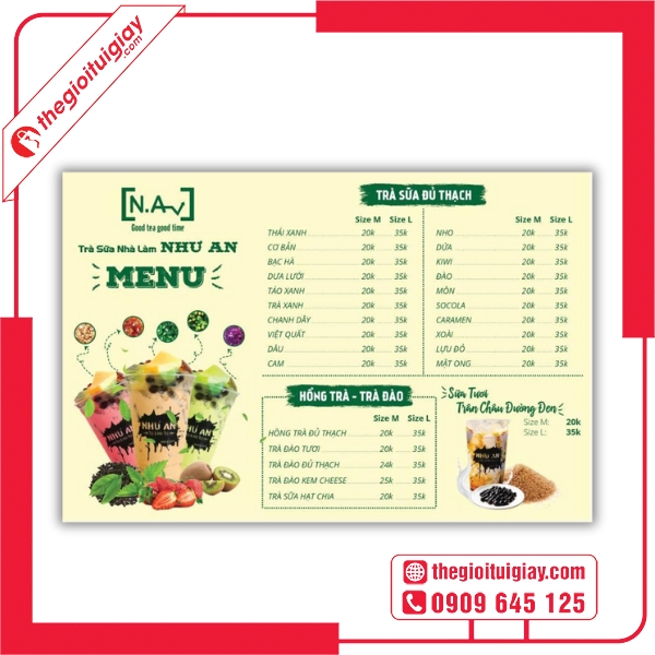 Menu Quán Trà Sữa