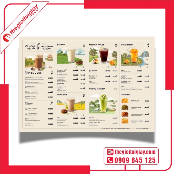 Mẫu menu quán trà sữa Phê La thiết kế hiện đại, bắt mắt