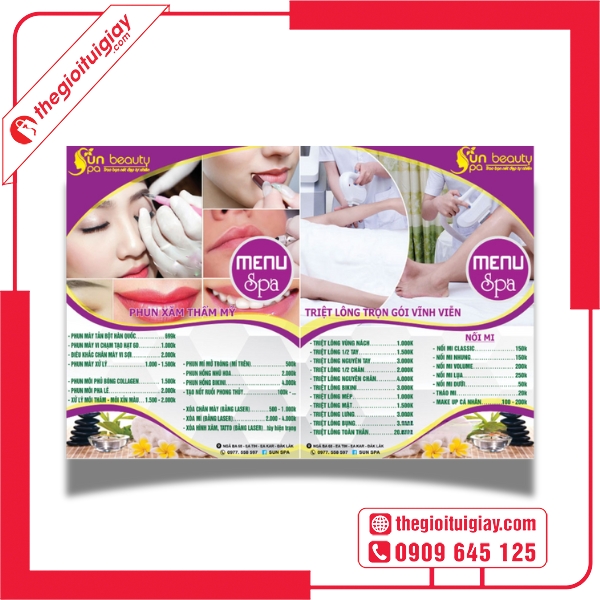  Mẫu menu spa với danh mục dịch vụ chăm sóc da mặt - Sun Spa 