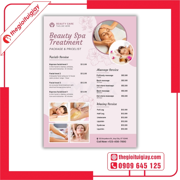 Mẫu menu spa đẹp với thiết kế sang trọng và tinh tế