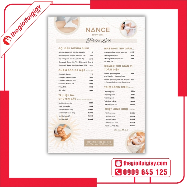  Mẫu menu spa với danh sách liệu trình chăm sóc body 