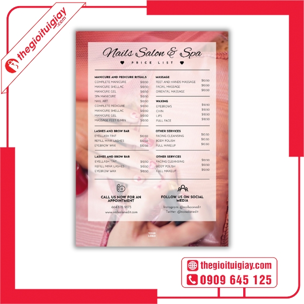 Mẫu menu tiệm nail có hình ảnh khách hàng làm móng