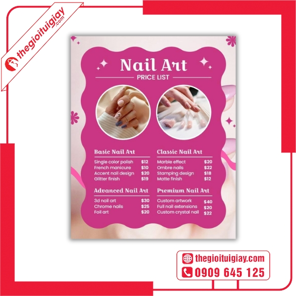 Mẫu menu tiệm nail màu pastel nhẹ nhàng