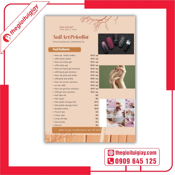Mẫu menu tiệm nail in offset bền màu, sắc nét