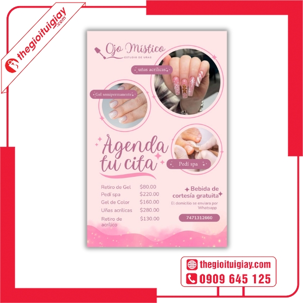 Mẫu menu tiệm nail kiểu đứng đẹp mắt