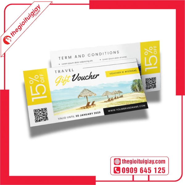 Mẫu voucher du lịch tông màu vàng ấm áp và thu hút