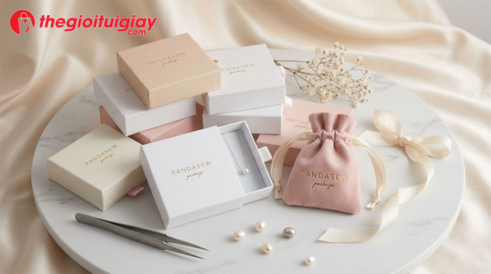 mẫu bao bì giấy thời trang phụ kiện cao cấp đồng bộ nhận diện