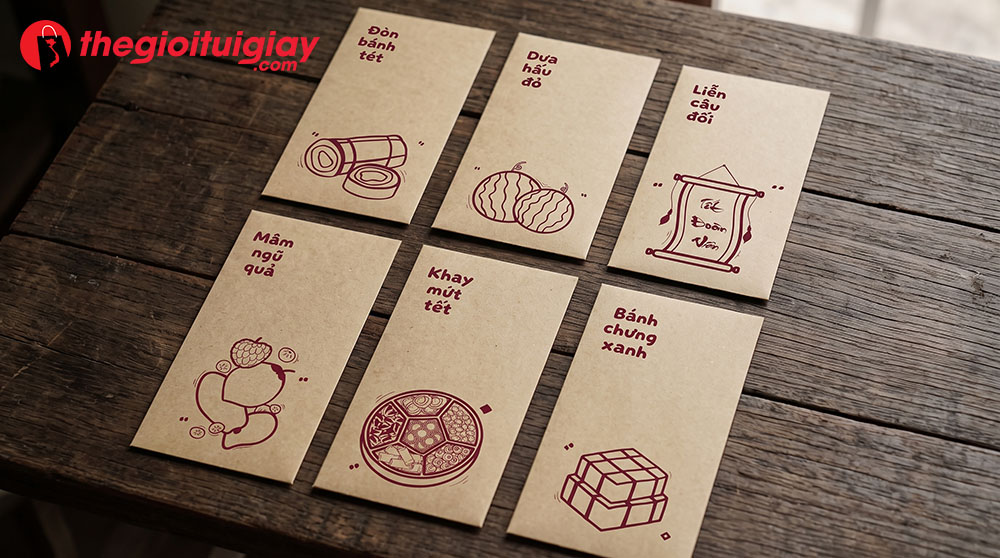 Mẫu bao l&igrave; x&igrave; giấy kraft phong c&aacute;ch tối giản