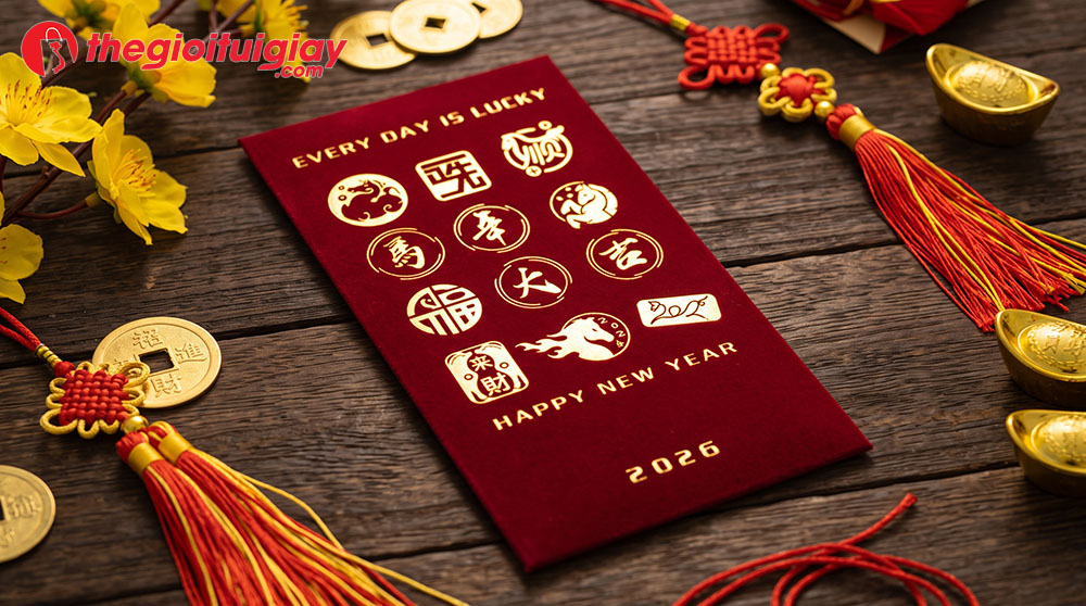 Mẫu bao l&igrave; x&igrave; giấy nhung &eacute;p kim m&agrave;u đỏ sang trọng cho doanh nghiệp