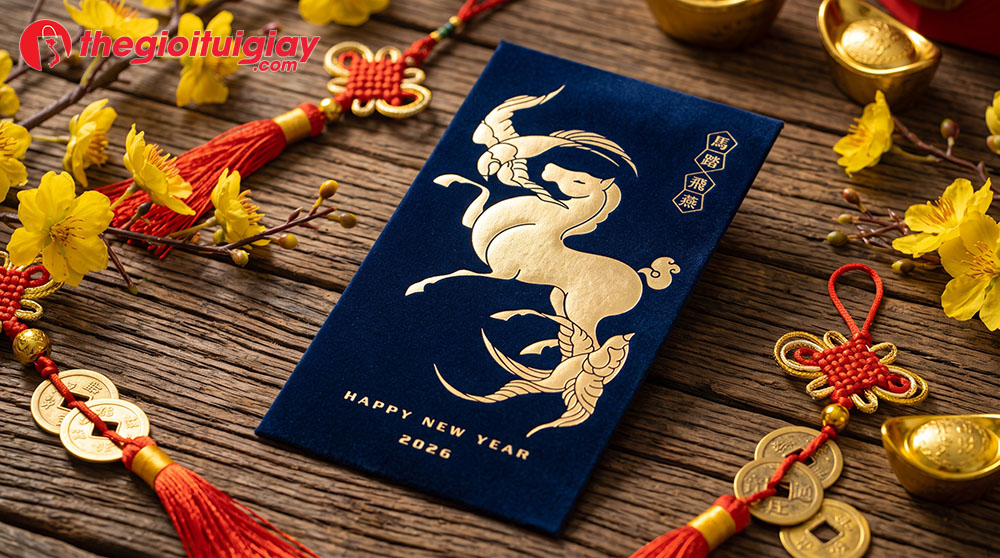 Mẫu bao l&igrave; x&igrave; giấy nhung &eacute;p kim m&agrave;u xanh navy cao cấp cho doanh nghiệp