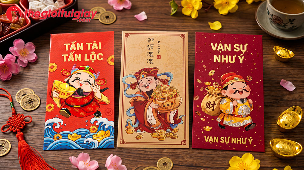 so s&aacute;nh chất liệu giấy in bao l&igrave; x&igrave; h&igrave;nh thần t&agrave;i