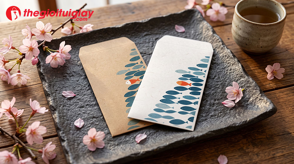 Mẫu bao lì xì giấy kraft phong cách Nhật Bản mộc mạc