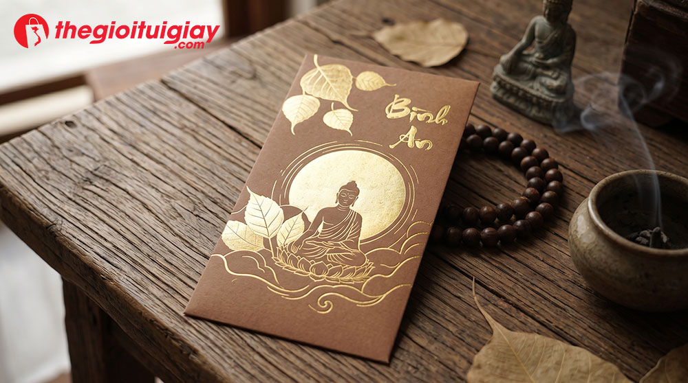Mẫu bao l&igrave; x&igrave; hoa sen v&agrave; l&aacute; bồ đề mang lại cảm gi&aacute;c thanh tịnh