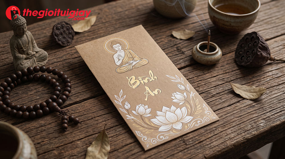 Mẫu l&igrave; x&igrave; ch&ugrave;a họa tiết hoa sen in tr&ecirc;n giấy Kraft