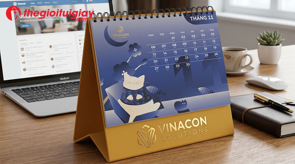 Lịch tết doanh nghiệp thiết kế sang trọng đặt tr&ecirc;n b&agrave;n l&agrave;m việc