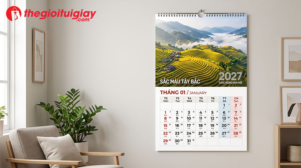 Lịch treo tường 12 th&aacute;ng chủ đề phong cảnh qu&ecirc; hương h&ugrave;ng vĩ