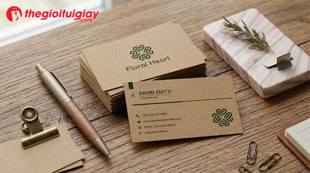 Mẫu danh thiếp in tr&ecirc;n giấy Kraft phong c&aacute;ch cổ điển