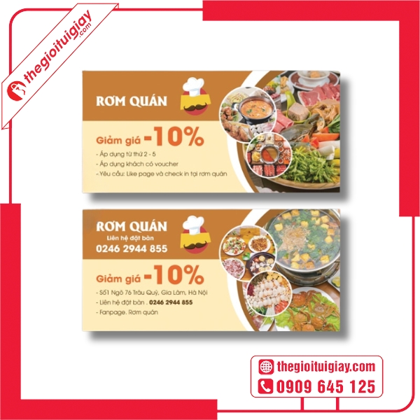 Mẫu voucher ăn uống kết hợp hình ảnh món ăn bắt mắt, thu hút