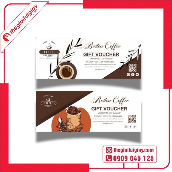 Mẫu voucher c&agrave; ph&ecirc; nền m&agrave;u trắng s&aacute;ng