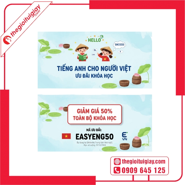  Mẫu voucher học tiếng Anh đẹp, in chất lượng cao, bền màu 