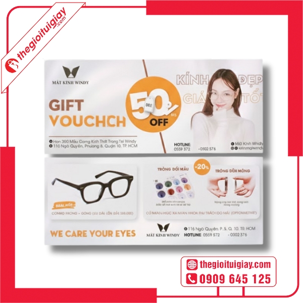 Mẫu voucher mắt kính tặng kèm dịch vụ đo mắt