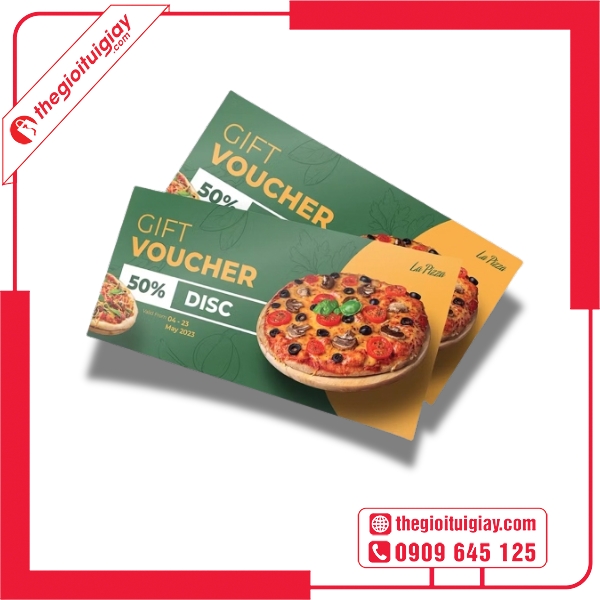 Mẫu voucher nhà hàng in kỹ thuật số sắc nét, màu chuẩn